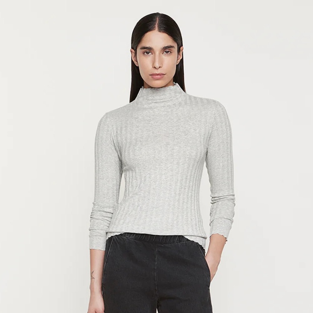 Enza Costa cashmere Plisse grey long sleeve top